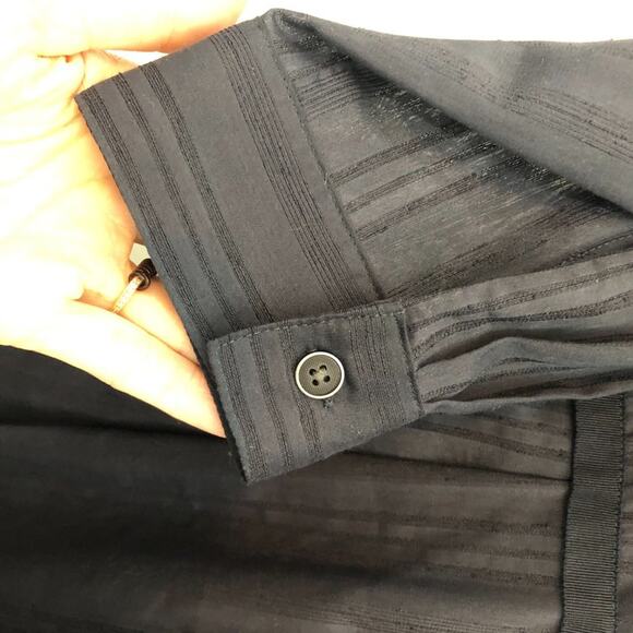 ATM Shirt Dress Pockets Pleated Stripe Button Navy Midi Knee Length Small - Picture 6 of 10